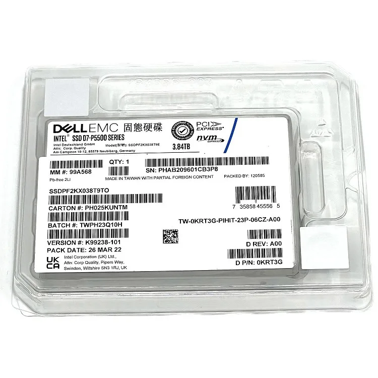 Dell EMC 3.84TB NVMe SSD U.2 Gen 4 P/N: 0KRT3G