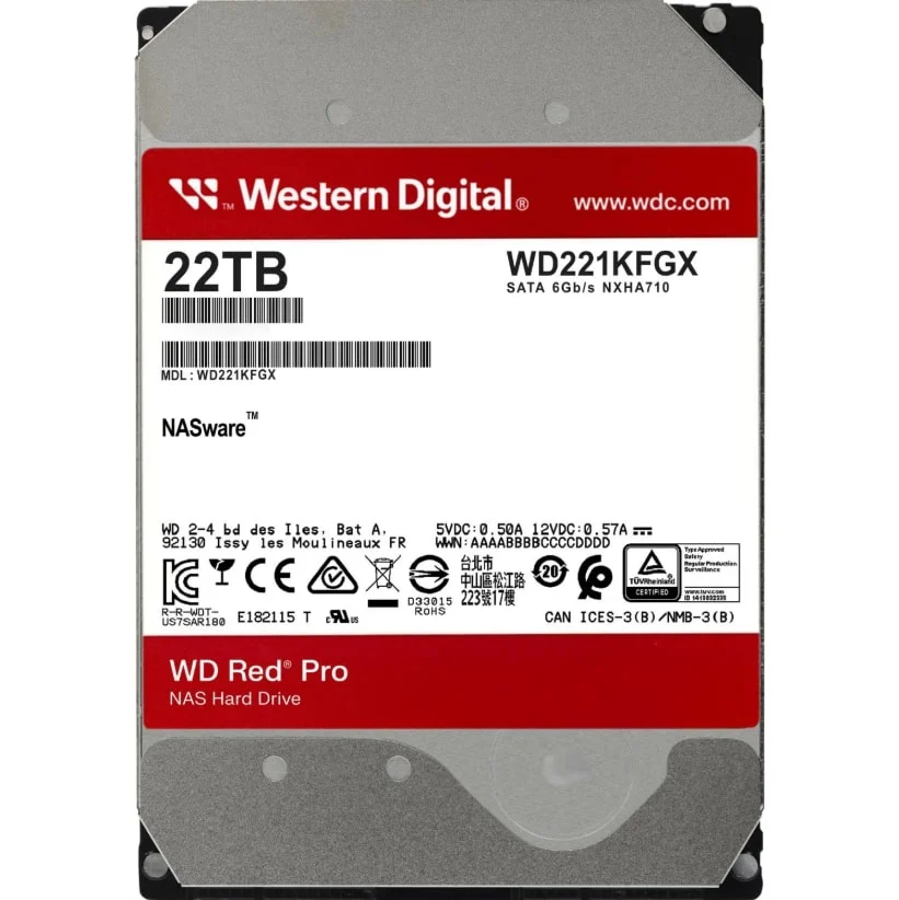 WD Red Pro 22TB 3.5 HDD SATA3 P/N: WD221KFGX 