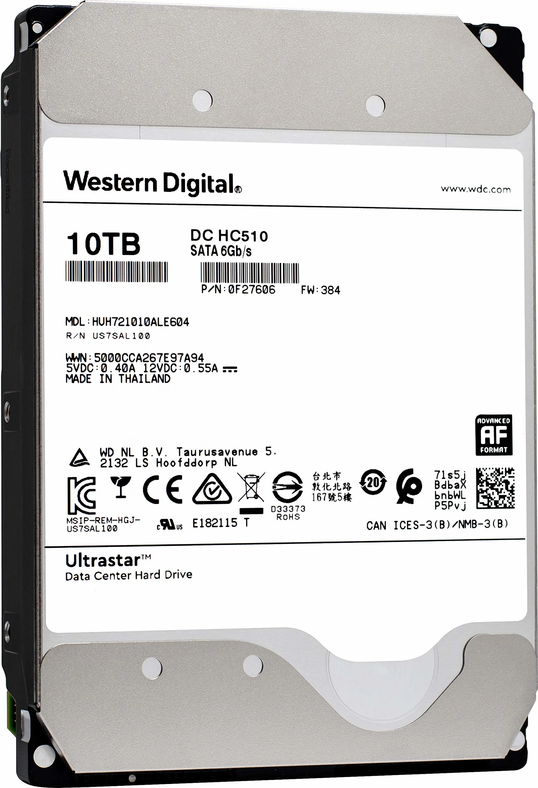WD Ultrastar DC HC510 10TB SATA 7.2K 6Gbps 3,5" LFF