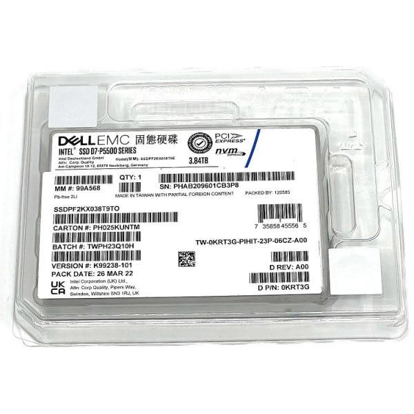 Dell EMC 3.84TB NVMe SSD U.2 Gen 4 P/N: 0KRT3G 1